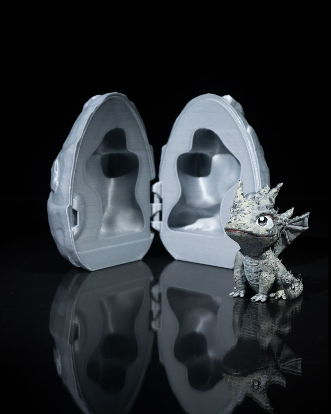 🐉 3D Printed Dragon Egg with Stone Hatchling 🪨✨ – handcrafted 3D printed decor gift
