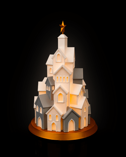 ❄️ 3D Printed Winter Village – Table Lamp 🕯️✨ – handcrafted 3D printed decor gift