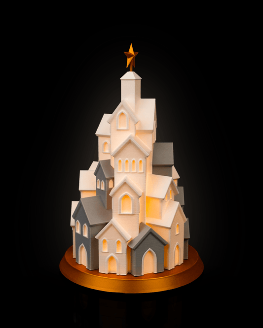 ❄️ 3D Printed Winter Village – Table Lamp 🕯️✨ – handcrafted 3D printed decor gift